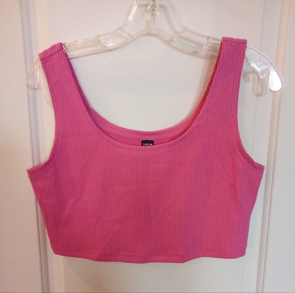 Y2K Style Vibrant Pink Ribbed Crop Top Size Large By SHEIN